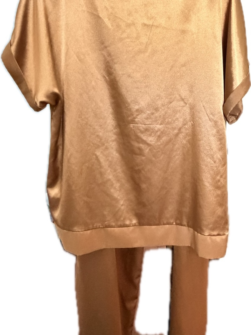 Relaxed Satin Wide-Leg Pants in Camel - Picture 4 of 7